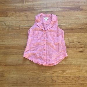 Anthropologie Maeve Pink Pocket Button Down Sleeveless Top